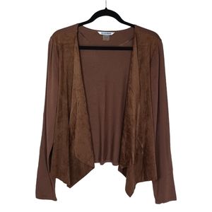 PETER NYGARD Micro Suede Brown Open Drape Long Sleeve Cardigan Sweater Large NWT